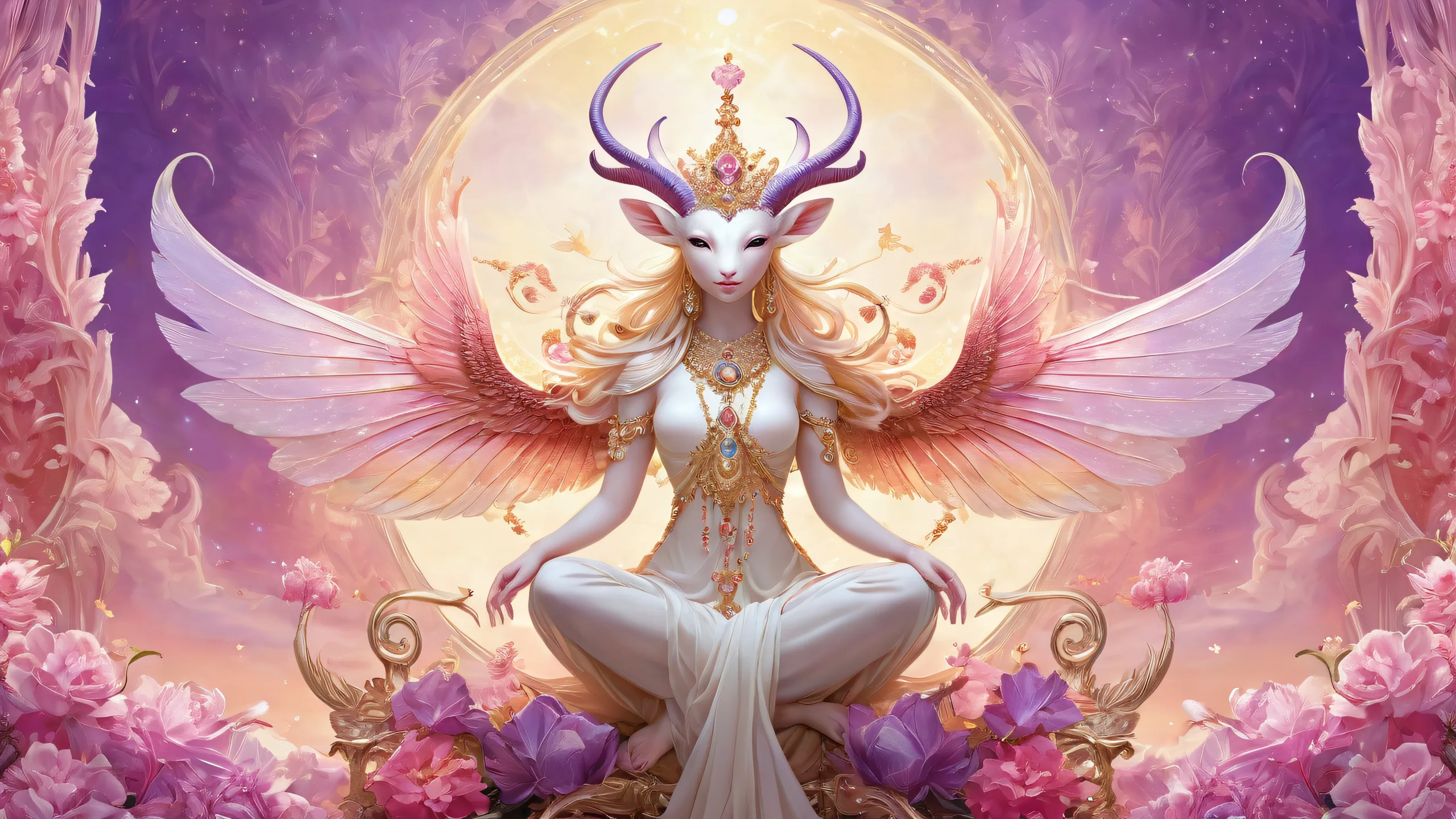 Ethereal fantasy creatures on a pristine void background, perfect for desktop/PC use.