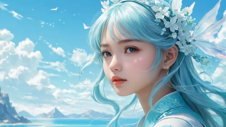 A fantasy world desktop background featuring a girl amidst a vast, pure void with extreme depth of field, perfect for your PC or Desktop.