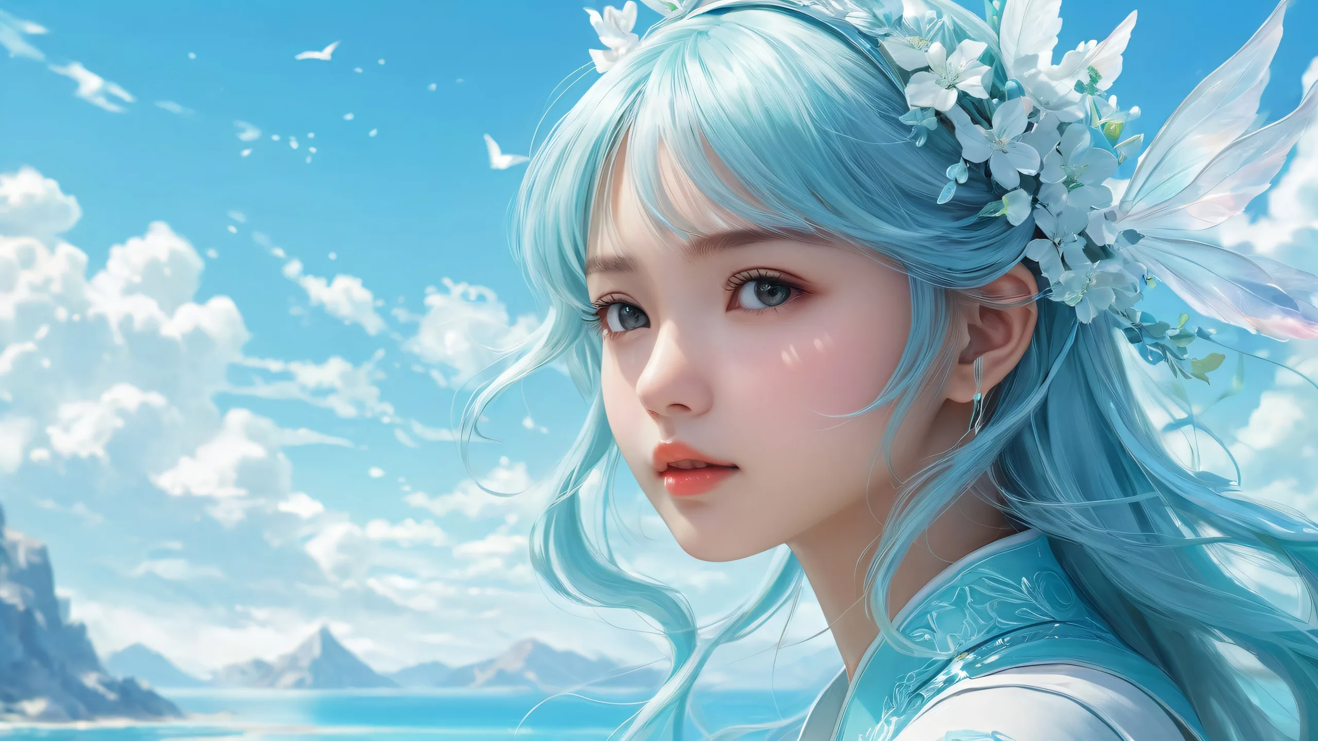 A fantasy world desktop background featuring a girl amidst a vast, pure void with extreme depth of field, perfect for your PC or Desktop.