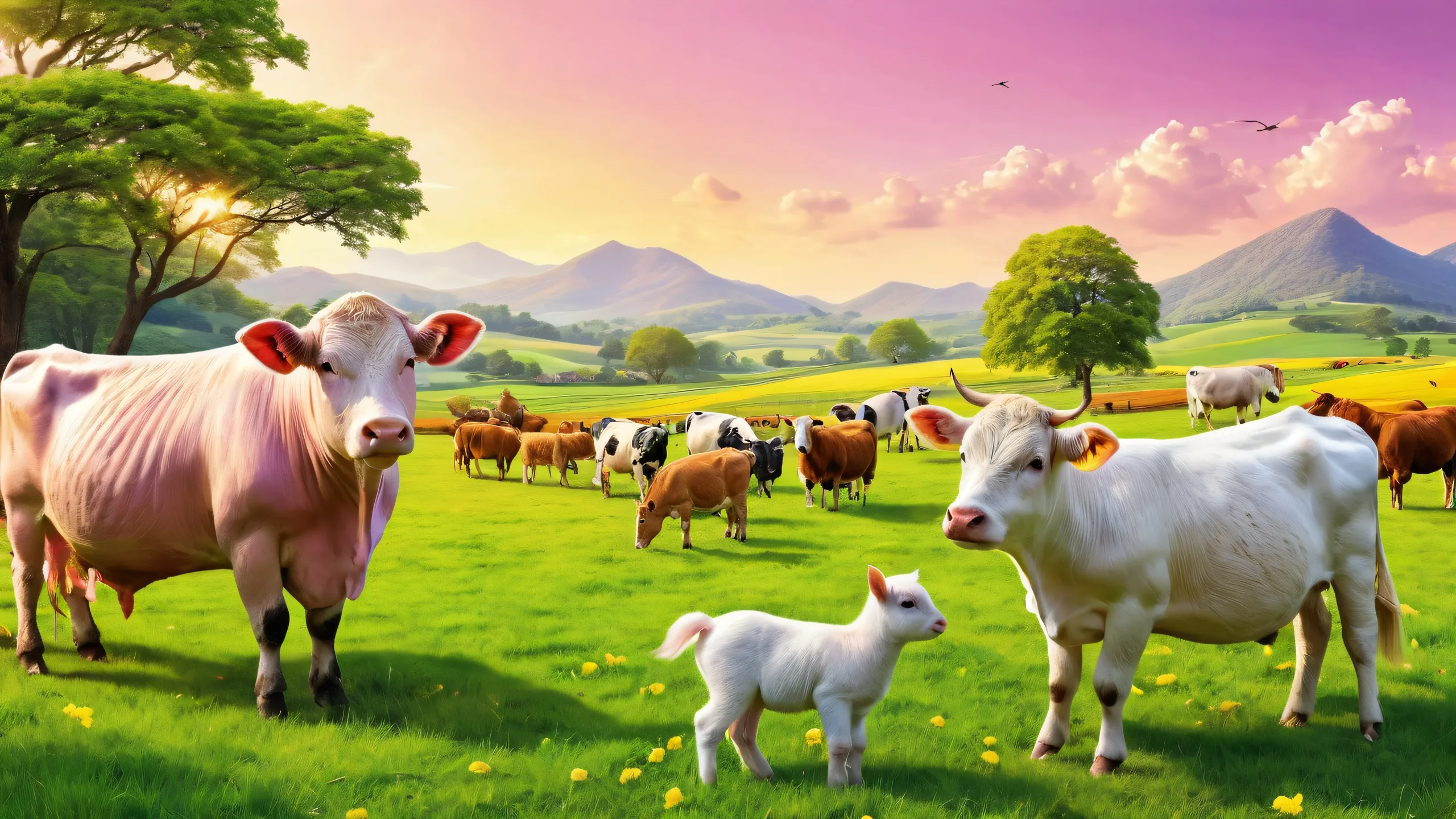 Beautiful farm animals against a clean and pure void background for a desktop or PC.
