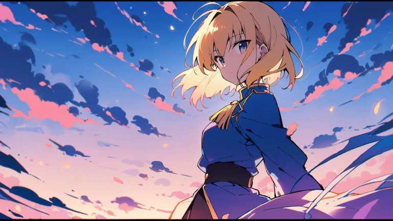 A girl in a futuristic outfit stands alone in a perfectly clean vast pure void, looking at the viewer with her saber in hand. Suitable for Desktop/PC.