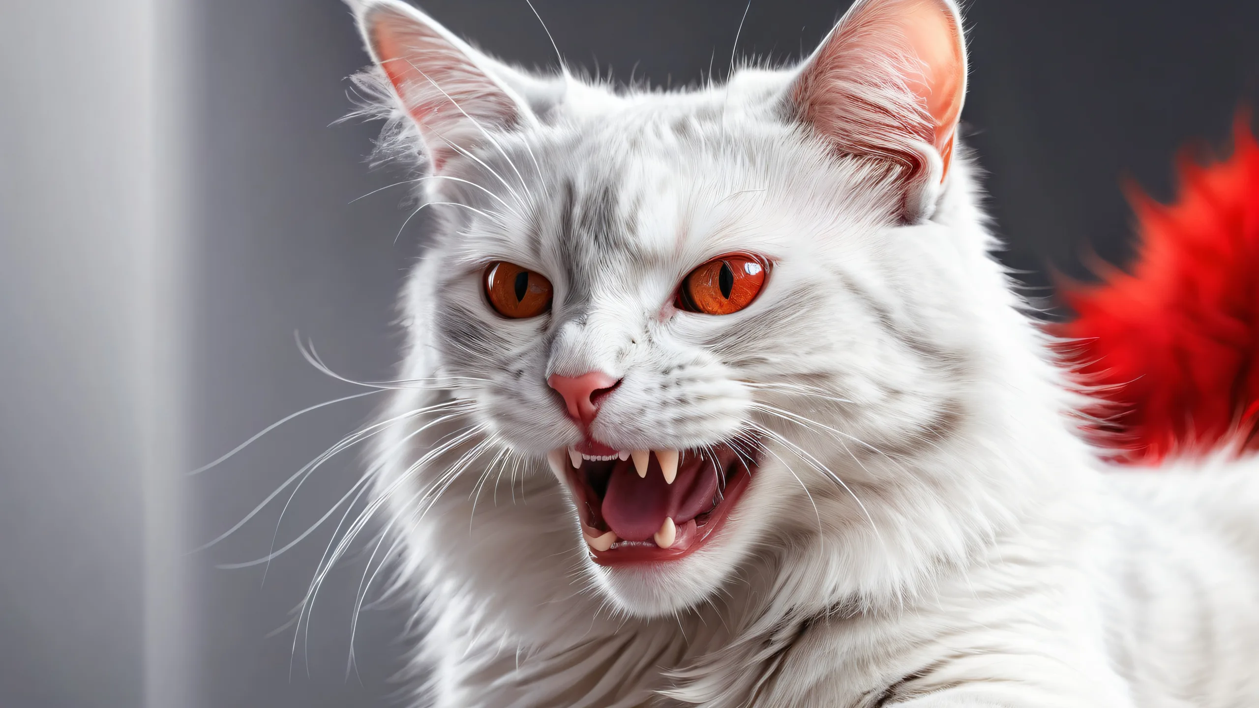 Ethereal desktop wallpaper featuring a majestic cat in a vast pure void with radiant brilliant colors and ray-traced reflections, perfect for a Desktop/PC background.