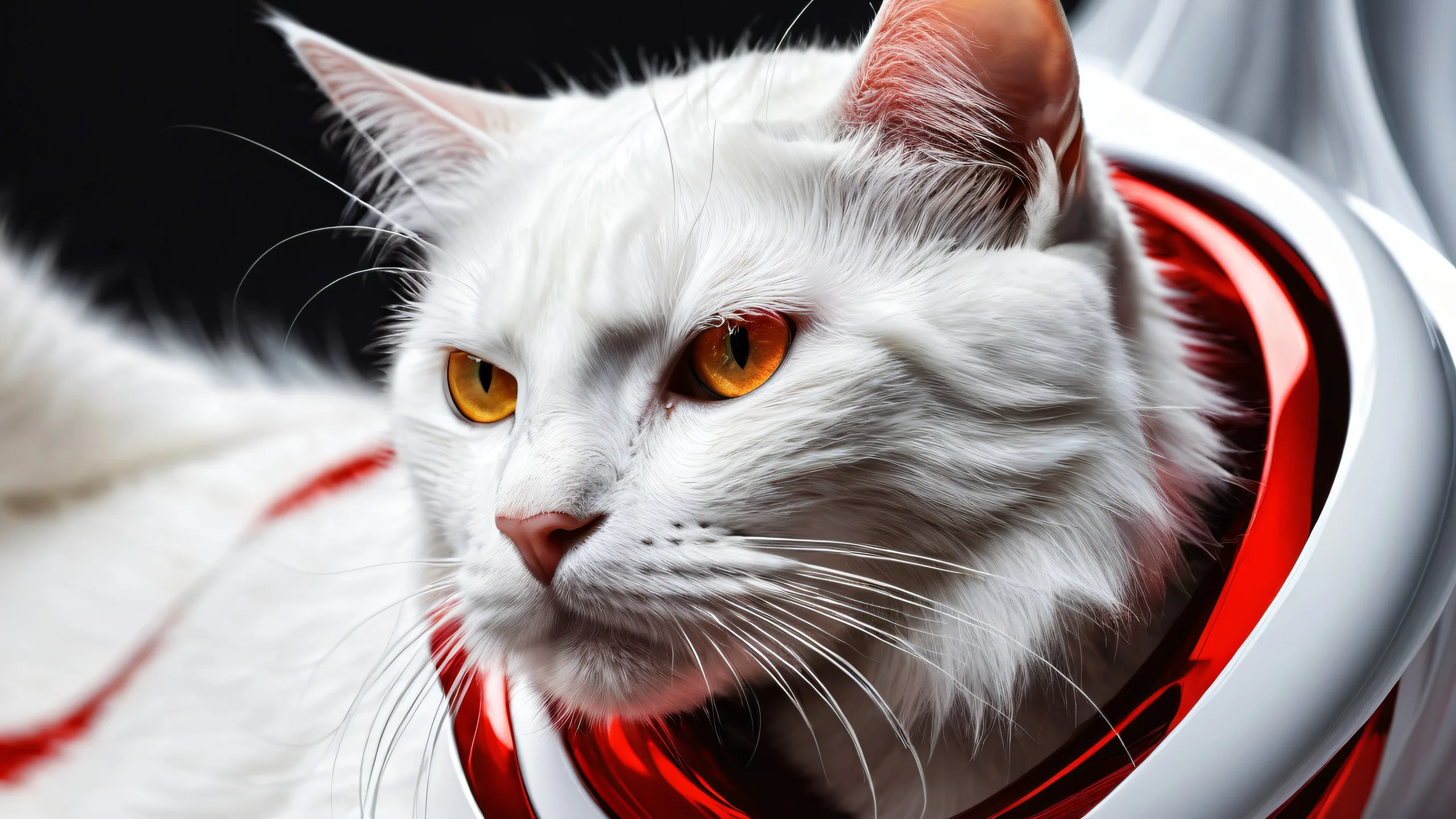 A serene desktop scene featuring a majestic cat amidst a vast, pure void with radiant lighting and textured surfaces for visually impaired users.