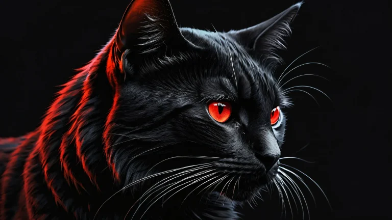 A dramatic desktop scene featuring a majestic feline warrior against a vast pure void background, adapté aux écrans de bureau/PC.