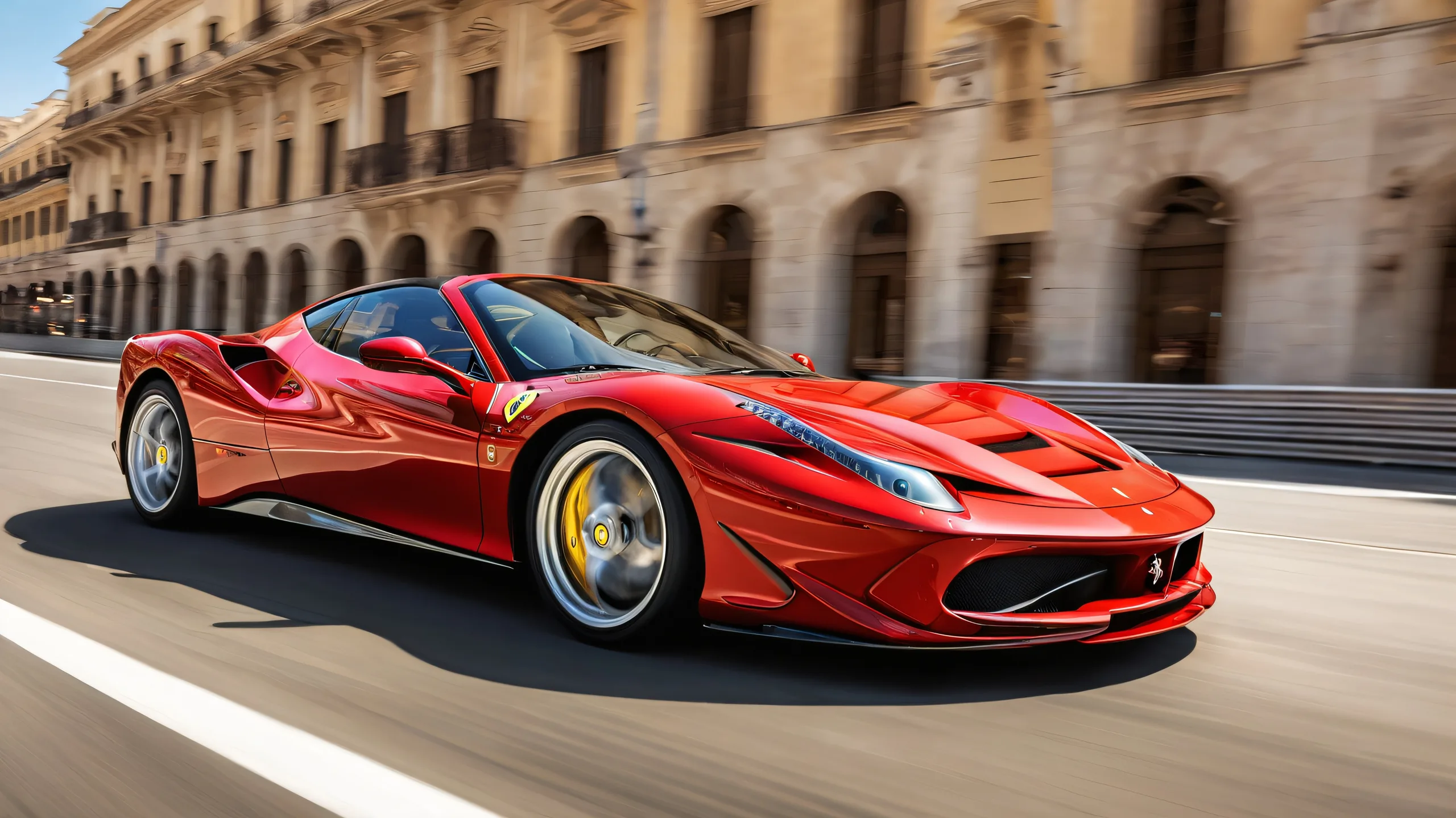 A Ferrari in a vast, pure void with subtle sunlight and depth of field on a desktop or PC.