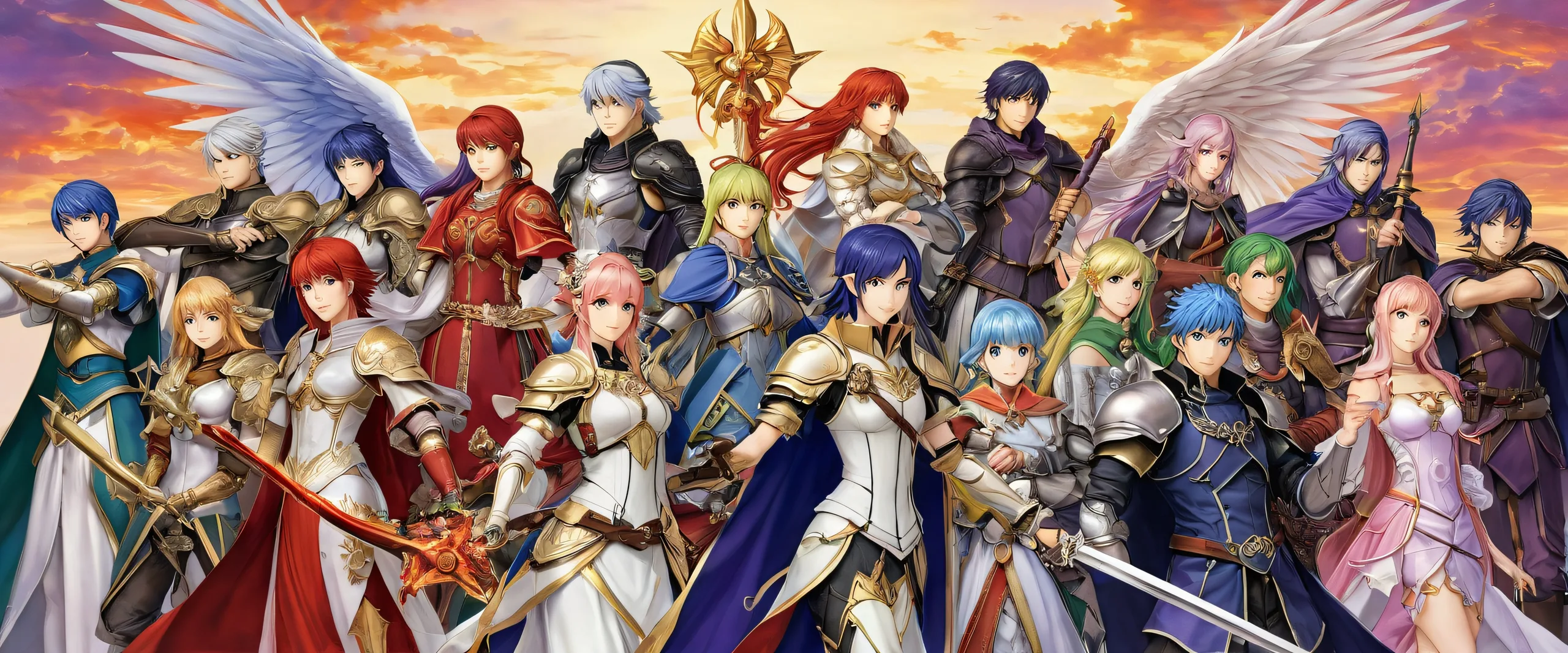 A breathtaking desktop image of Fire Emblem characters set against a pure void background with deep depth of field and atmospheric lighting, suitable for Desktop/PC screens.