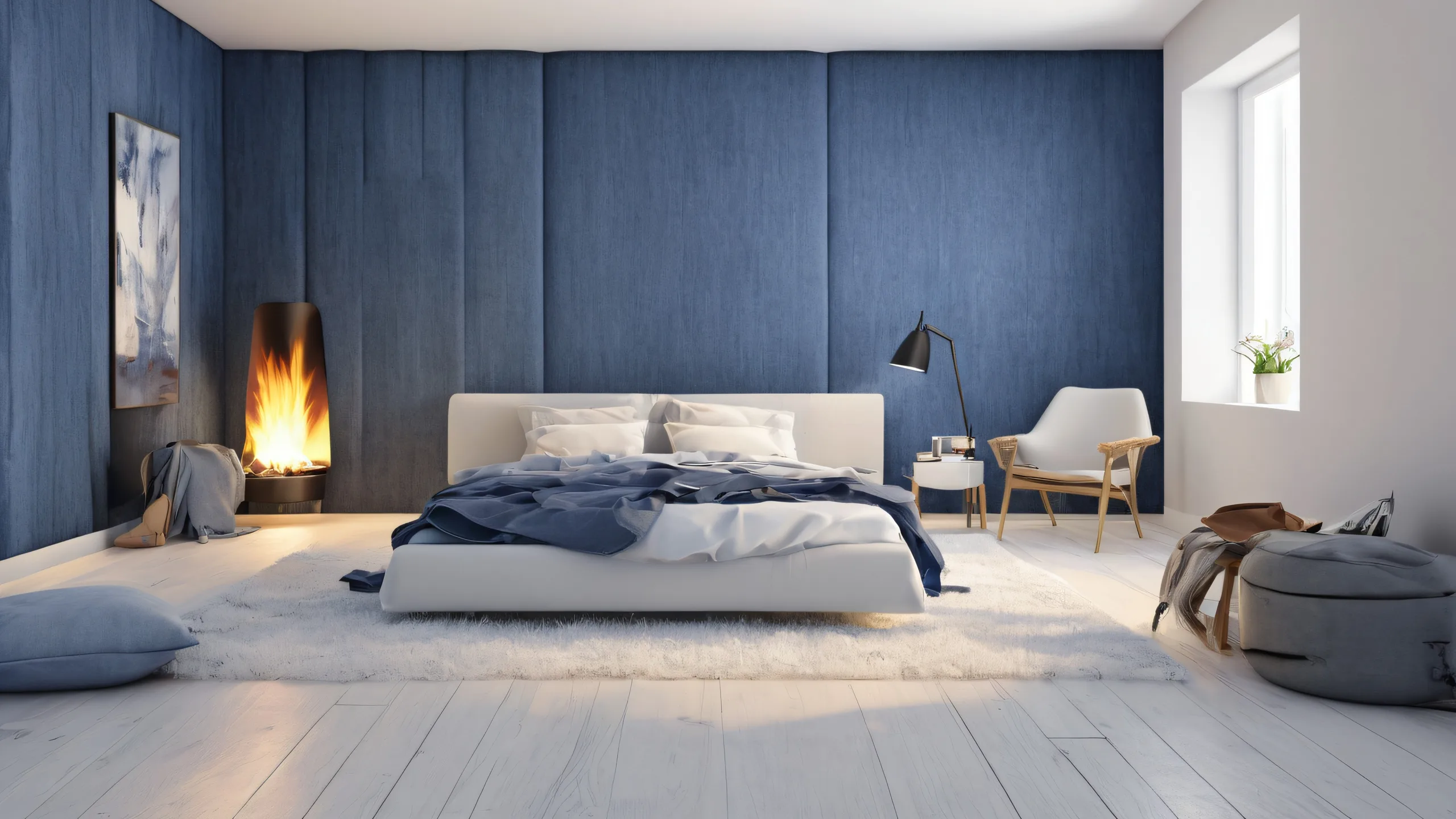 Epic Flaming Oasis Desktop Wallpaper Cozy room desktop wallpaper with denim flames on a pure void background for PC/Desk use.