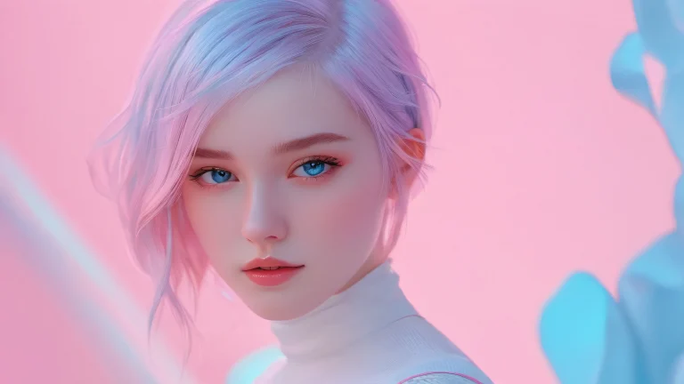 Beautiful digital art of a girl floating in a pure void on a Desktop/PC background