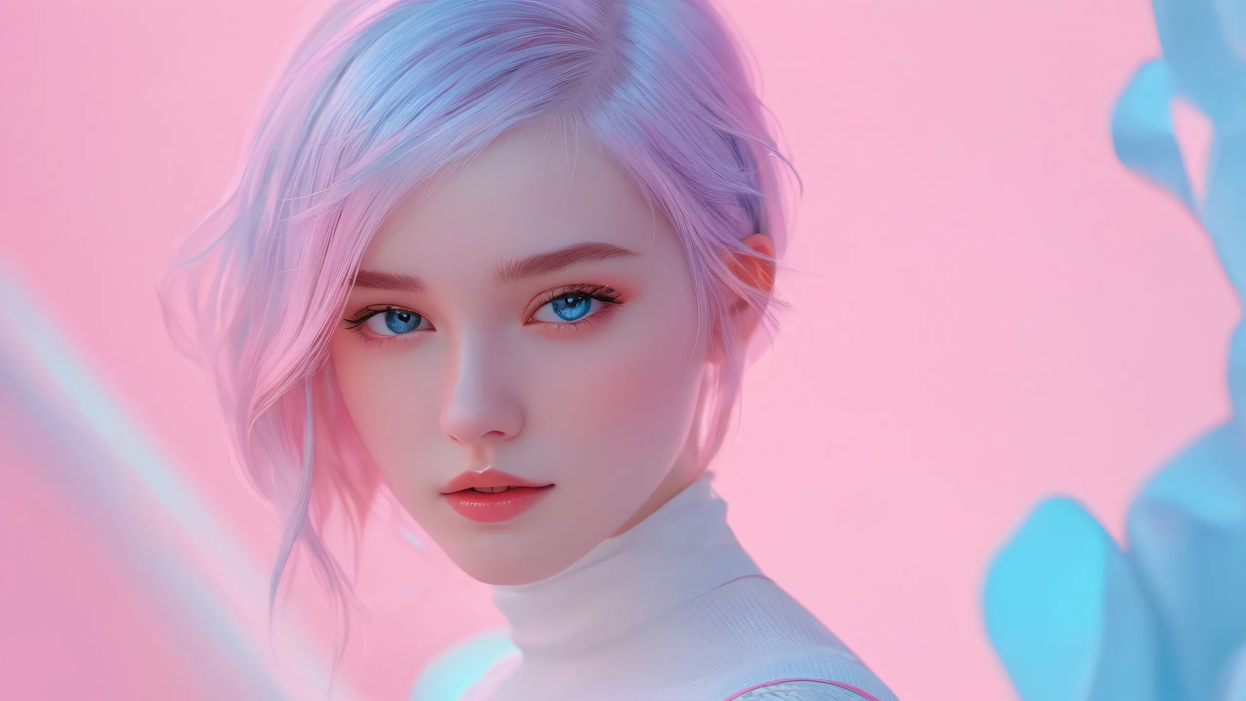 Beautiful digital art of a girl floating in a pure void on a Desktop/PC background