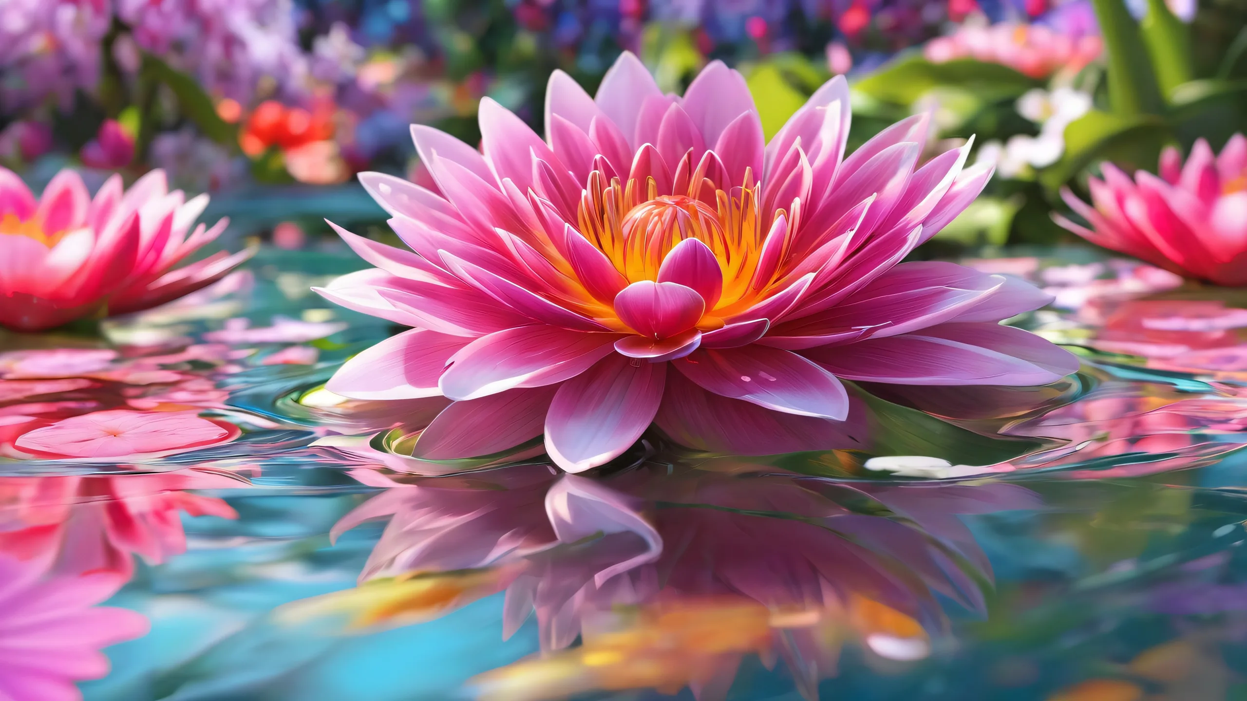 A serene desktop scene featuring a centered floral arrangement against a vast, pure void. Perfect for a Desktop/PC background.