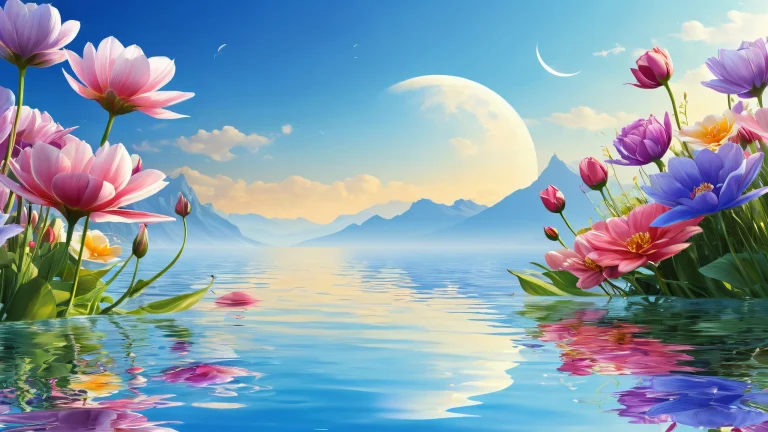 A beautiful desktop wallpaper featuring flowers against a bright blue sky for your Desktop/PC
