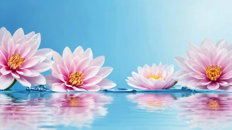 Beautiful desktop wallpaper featuring flowers and water with soft focus on the blooms against a pure void, perfect for your PC or Desktop.