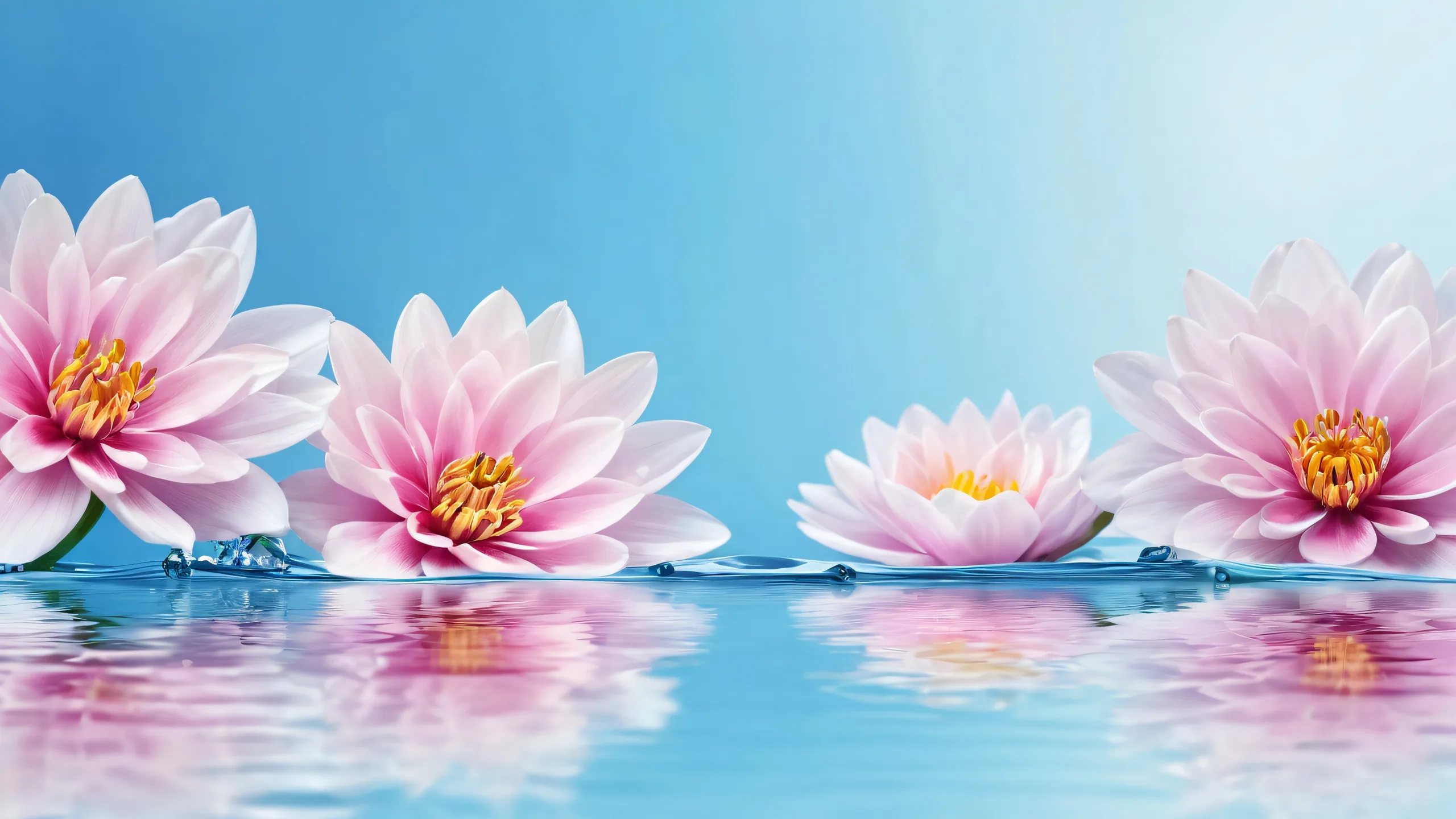 Beautiful desktop wallpaper featuring flowers and water with soft focus on the blooms against a pure void, perfect for your PC or Desktop.