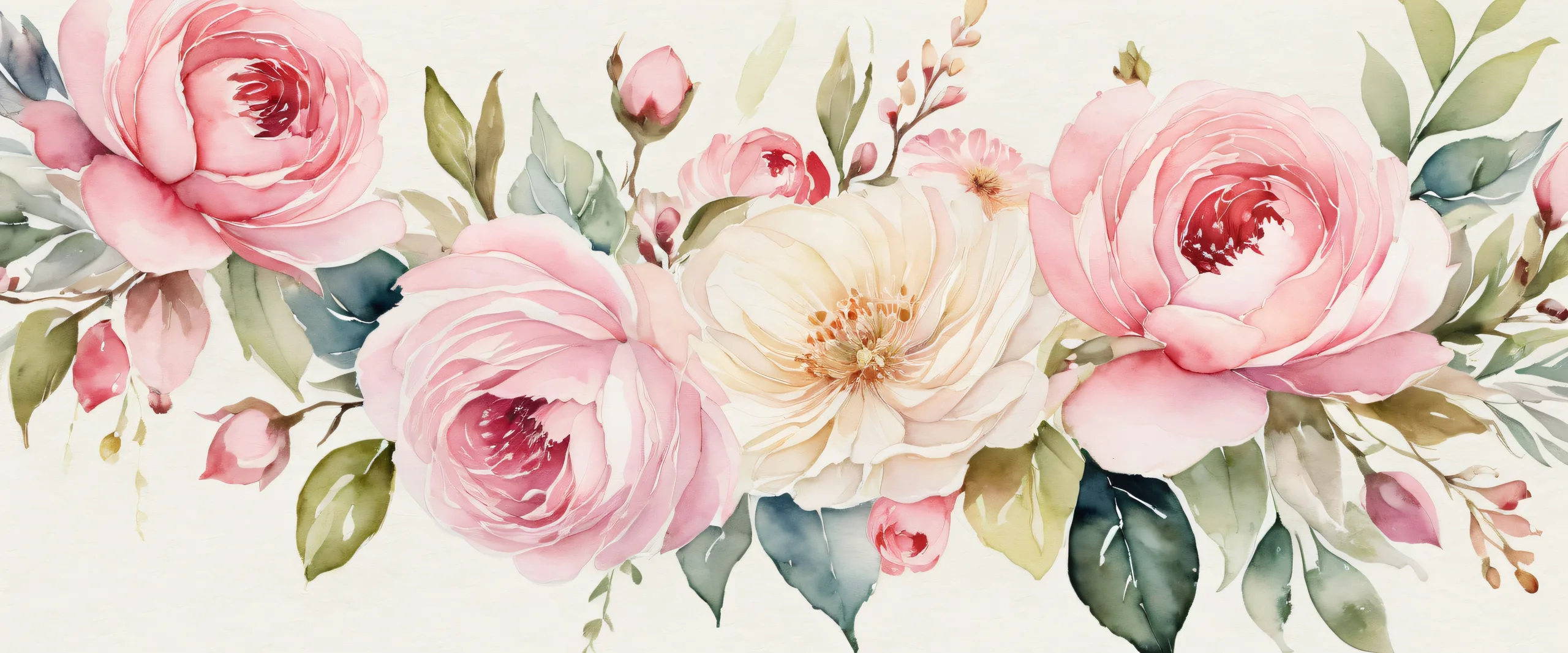 A peaceful desktop wallpaper featuring watercolor florals against a vast pure void with a hint of paper texture, perfect for PC or Desktop use.