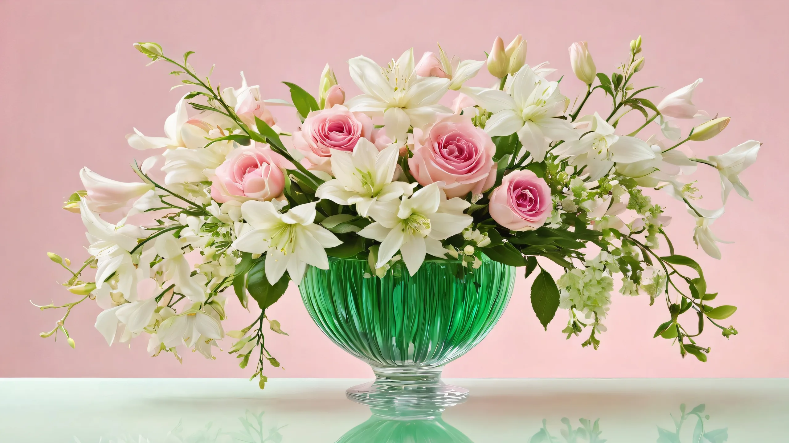 Ethereal floral arrangement on a vast pure void desktop background for PC and Desktop