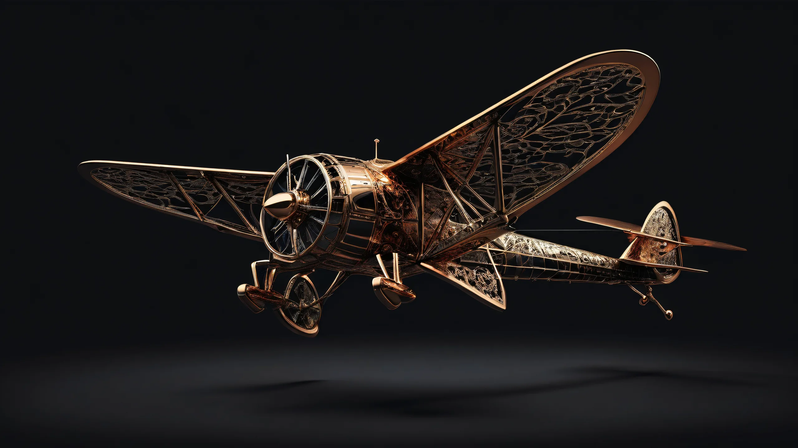 Desktop/PC wallpaper featuring a flying machine in a vast, pure void with extreme depth of field. Perfect for aviation enthusiasts!