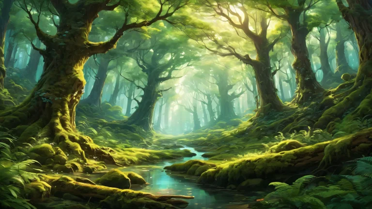 Breathtaking forest desktop image for PC or Desktop with ethereal lighting and radiant colors.