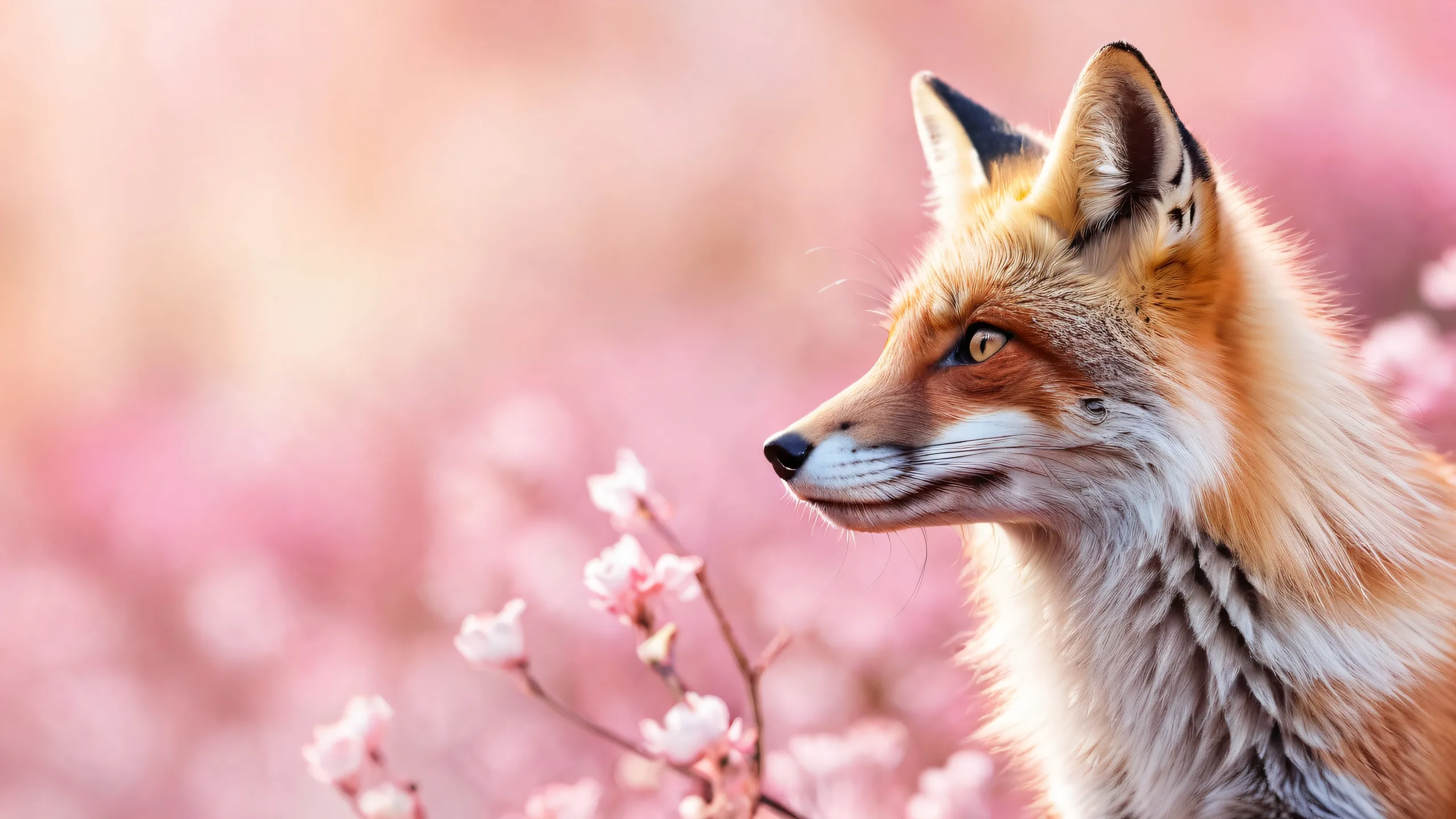 A fox standing on a pristine void background with soft pastel colors and radiant lighting for desktop/pc use.