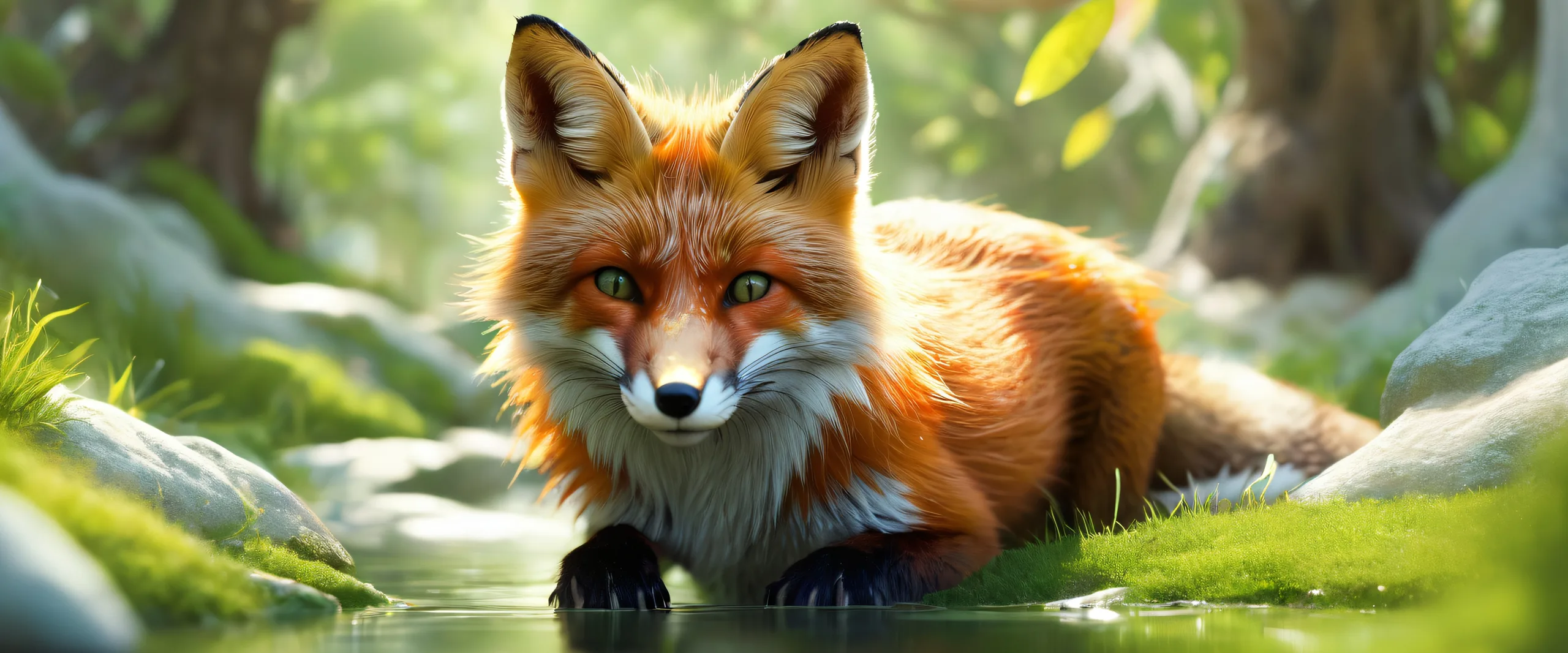 A stunning desktop wallpaper of Fox Boy set against a vast, pure void with extreme depth of field and subtle texture, suitable for Desktop/PC.