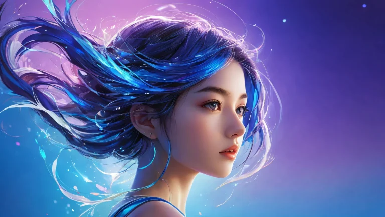 Beautiful desktop wallpaper of 1girl against a vast pure void with radiant colors and ray traced reflections for Desktop/PC