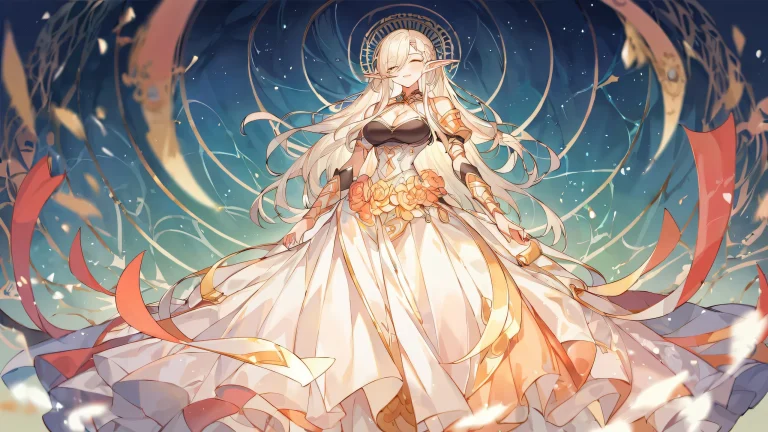 Elf Girl Frieren on a perfectly clean vast pure void desktop with breathtaking sky and extreme depth of field, for PC/ Desktop use.