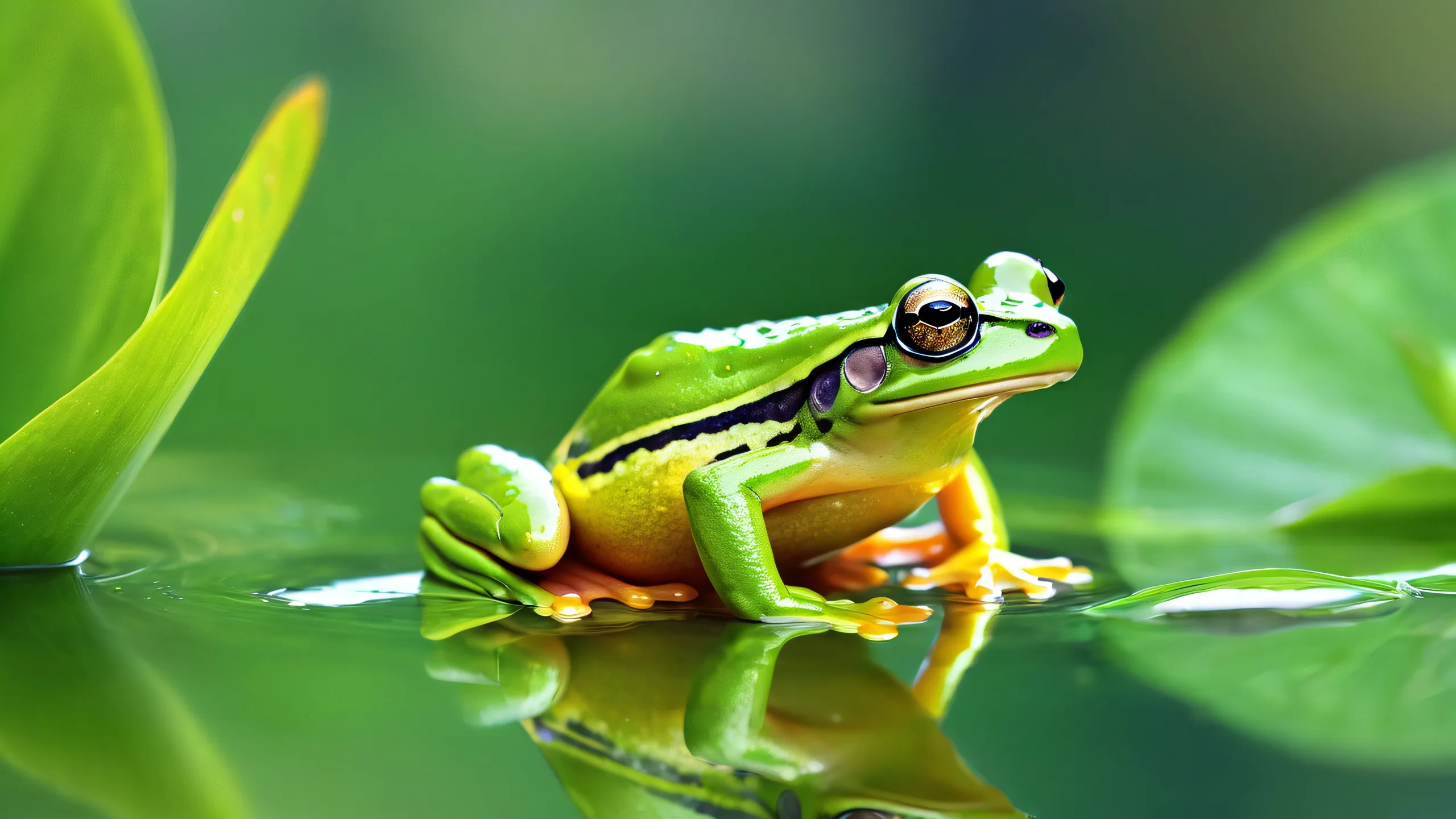 A stunning desktop wallpaper featuring a frog set against a vast, pure void with extreme depth of field and award-winning digital art. Suitable for Desktop/PC.