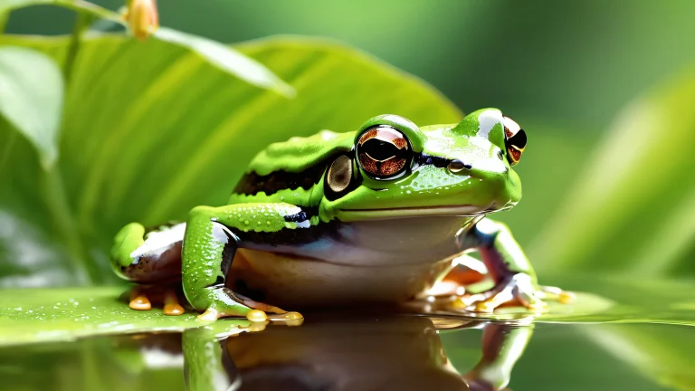 A stunning desktop image of a frog set against a vast pure void with perfect depth of field and radiant colors, suitable for a Desktop/PC