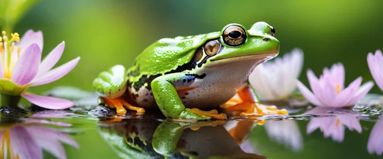 A majestic frog standing on a vast, pure void desktop background with extreme depth of field, perfect for PC or Desktop use.