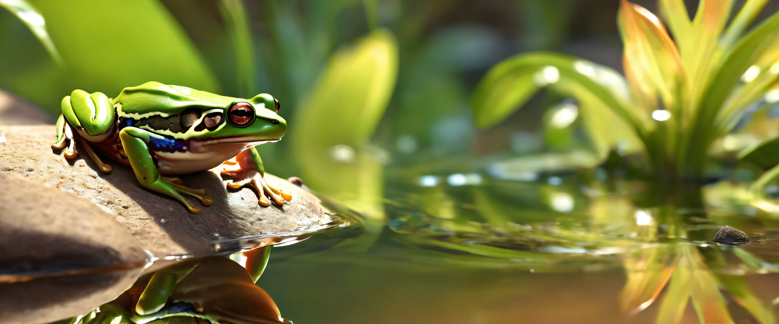 Ethereal Frogscale Odyssey Aesthetic PC Wallpaper A serene frog standing amidst a vast, pristine void, ideal for desktop/PC backgrounds.