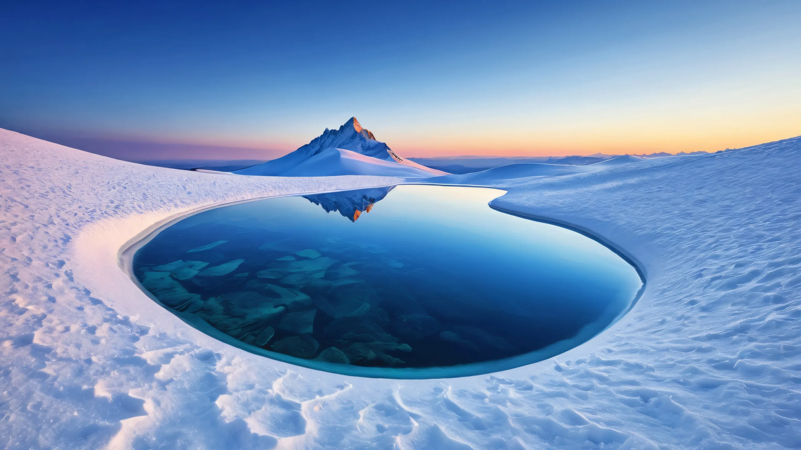4K Frosty Serenity Desktop Background A stunning desktop scene of a winter landscape from frog's eye view, featuring deep snow cover and radiant colors for a Desktop/PC.