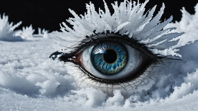 Frog's Eye View of a breathtaking winter landscape with deep snow cover and perfect black silhouettes on a dark mode desktop/pc.