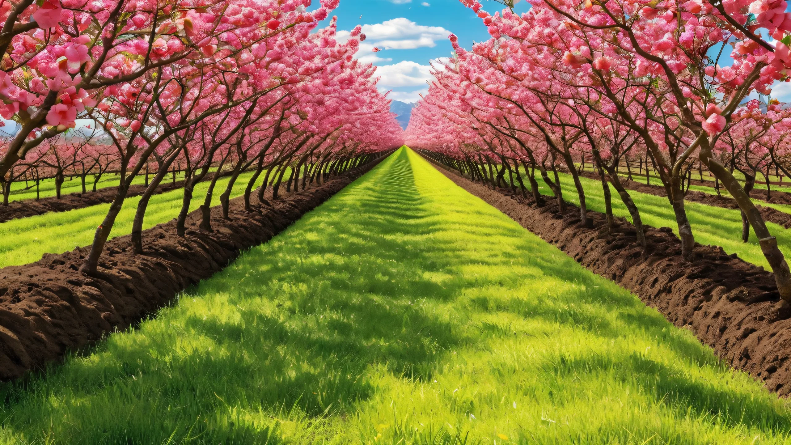 Breathtaking desktop wallpaper of a fruit farm scene with radiant colors and reflections for desktop/pc use.