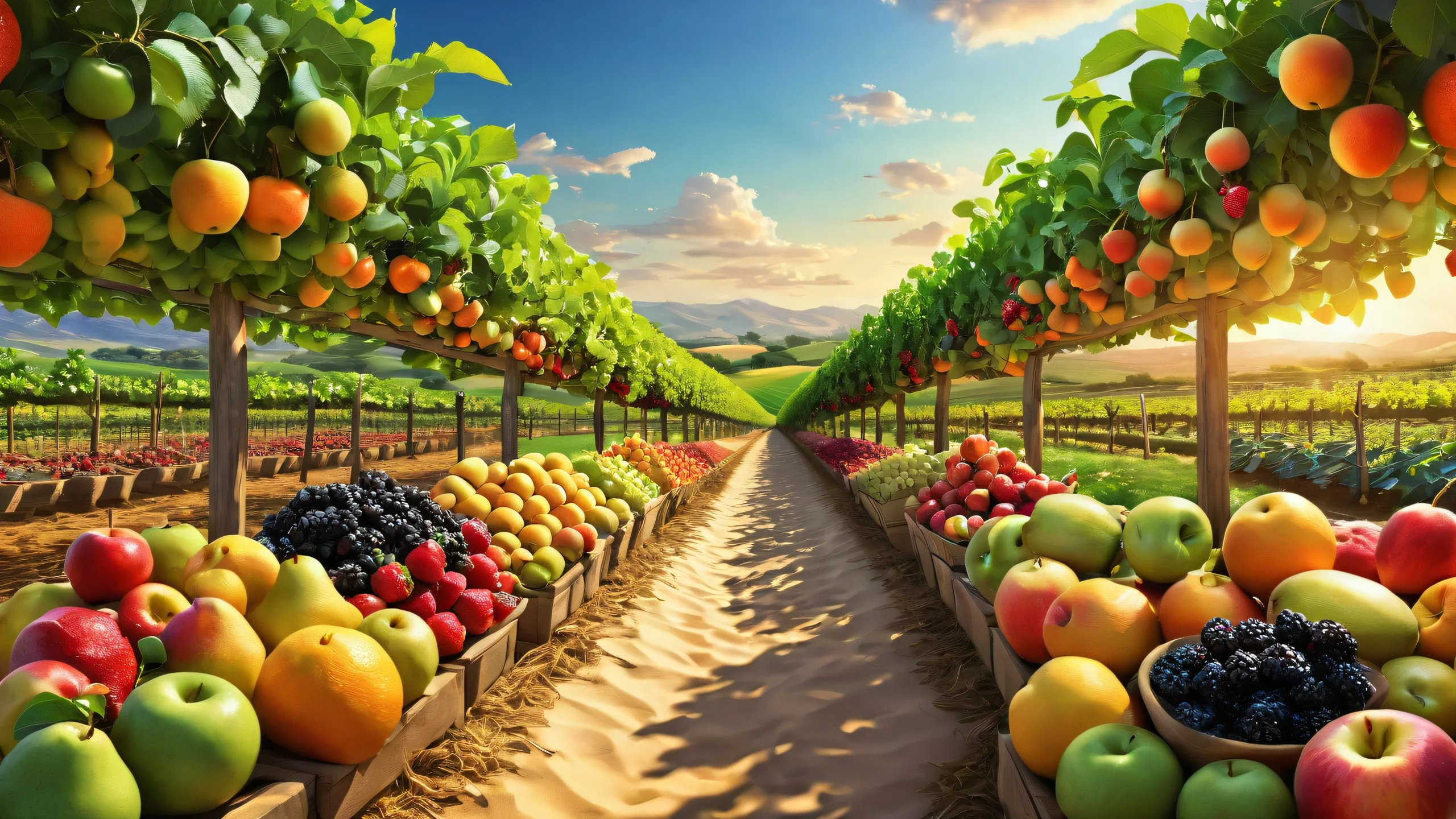 A beautiful desktop wallpaper of a fruit farm for your PC or Desktop
