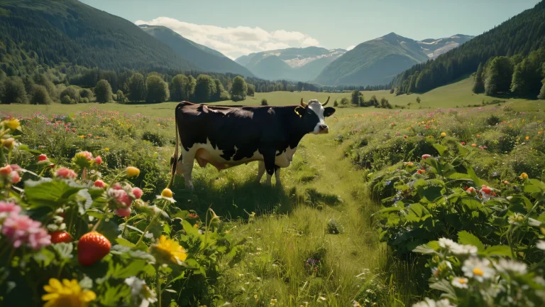 A bucolic farm scene with anthropomorphic fruit and a rustic farmer, suitable for desktop or PC backgrounds.