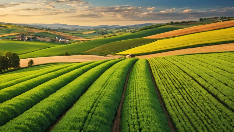 Breathtaking farmers' delight desktop scene for PC and Desktop, with vast pure void, rolling hills, éclairage éthéré, et des couleurs éclatantes.