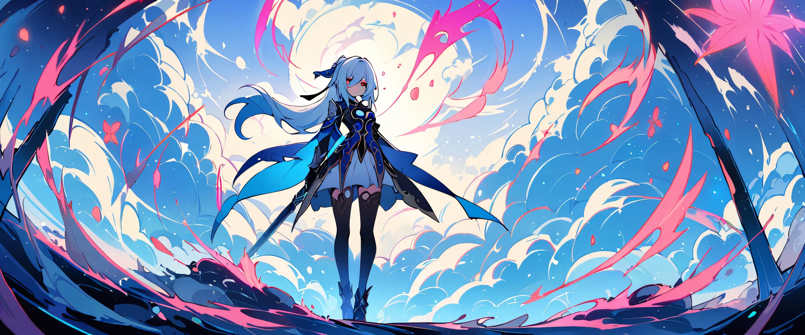 A girl from Honkai: Star Rail looks out at the viewer against a vast, pure void with extreme depth of field and futuristic atmosphere on a desktop/PC