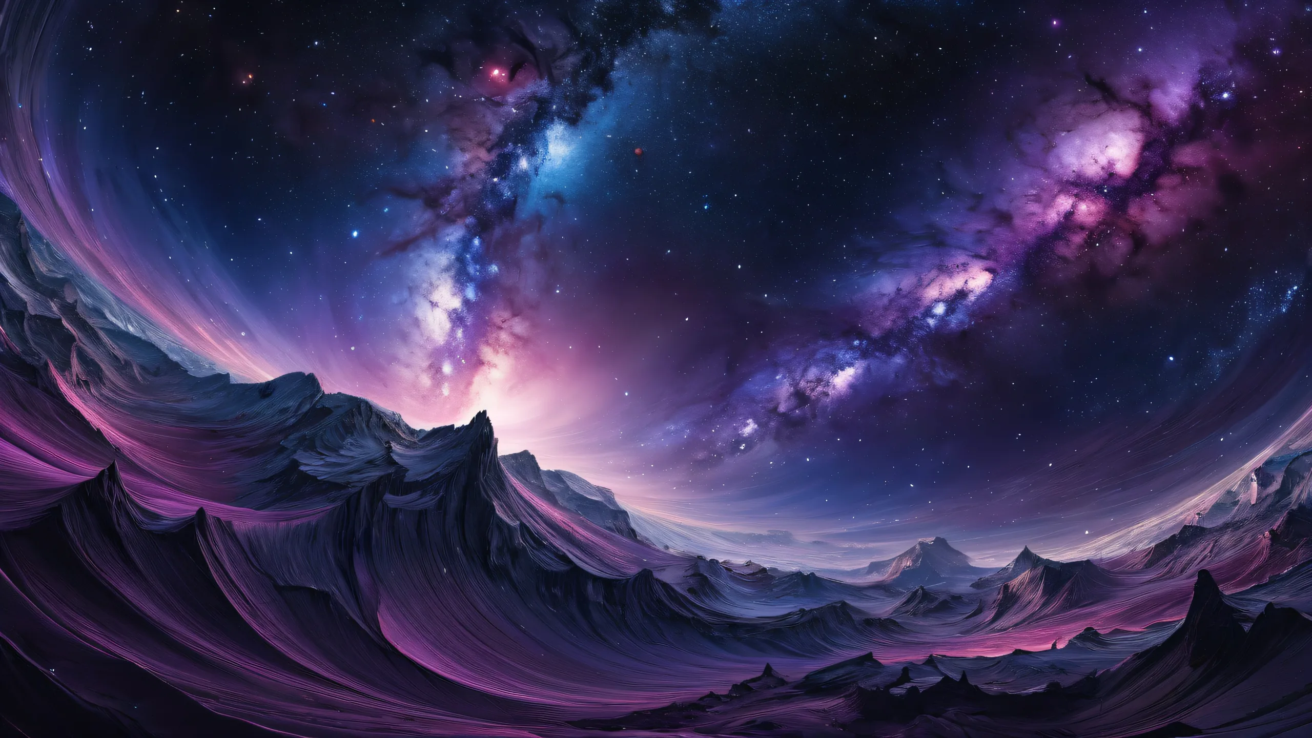 Fond d'écran épique des abysses galactiques aux teintes radieusest un vide profond avec une profondeur de champ inégaléelatantes et des éléments surréalistes sur un ordinateur de bureau/PC A breathtaking desktop wallpaper featuring a deep void with unparalleled depth of field, showcasing radiant colors and surreal elements on a Desktop/PC.