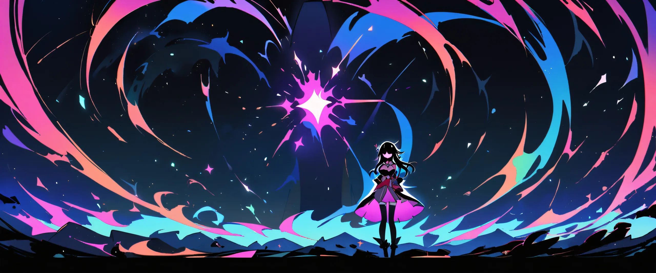 A solo girl from Honkai: Star Rail gazes at the viewer against a vast pure void with extreme depth of field on a Desktop/PC.