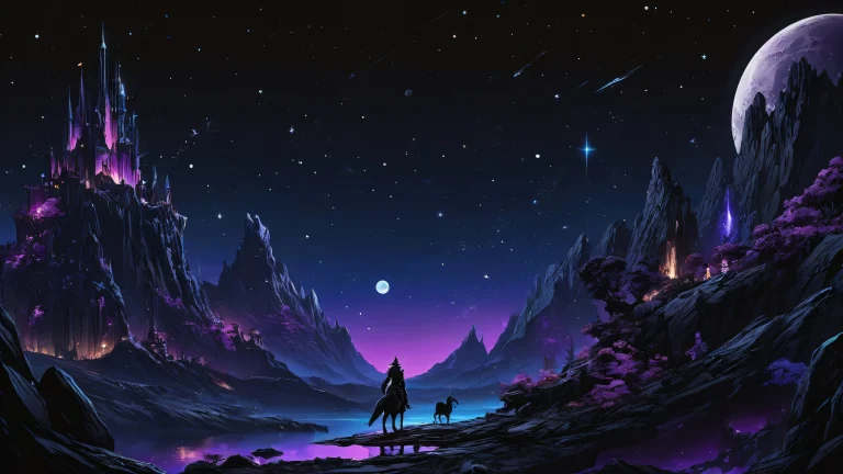 Video game characters set against a deep space background with stars and planets for a desktop or PC.