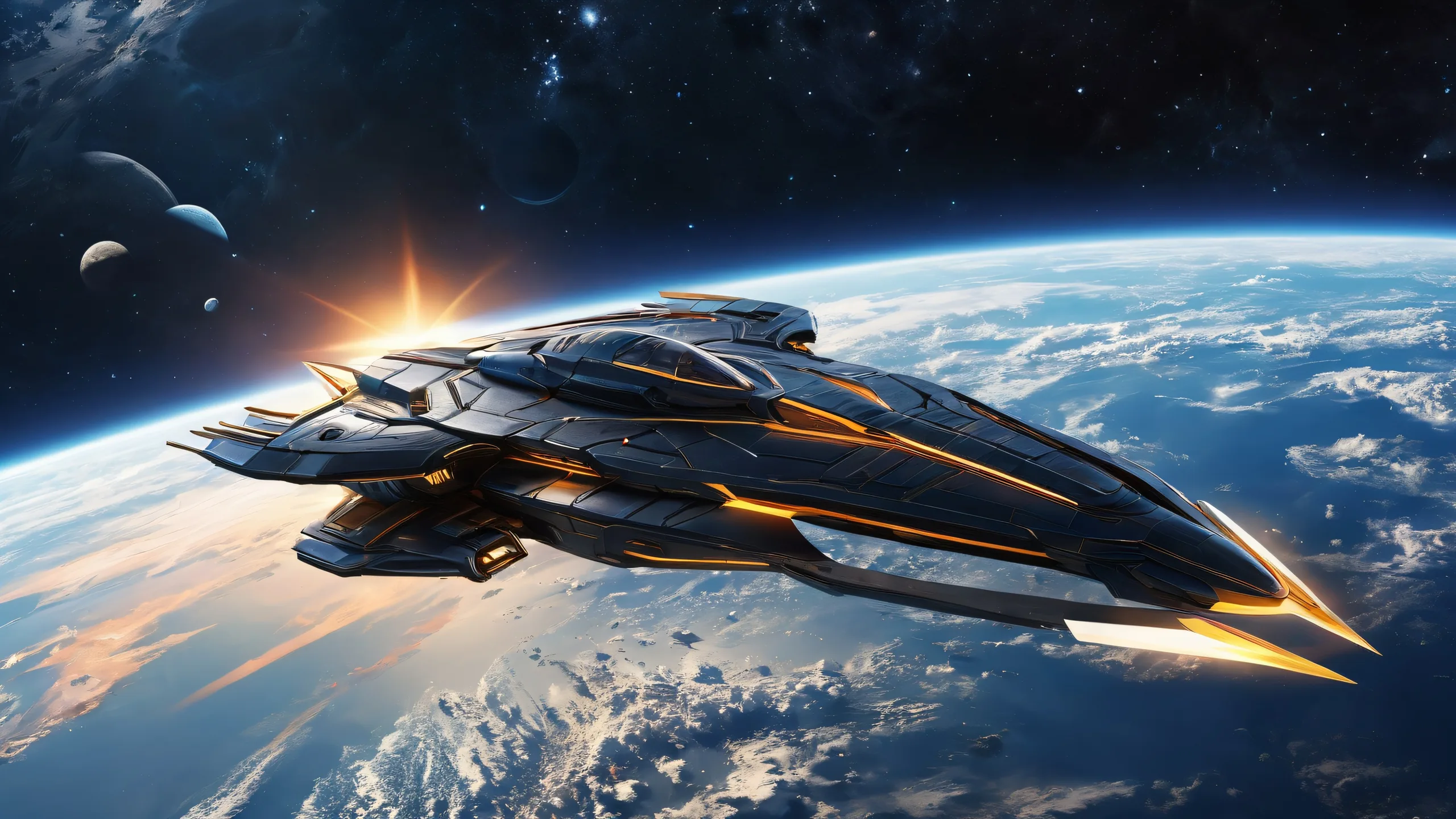 A majestic spaceship amidst a vast pure void on your Desktop/PC screen.