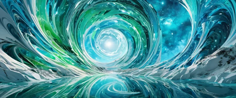 A stunning desktop wallpaper of a galactic void with radiant colors and reflections for PC or Desktop users.