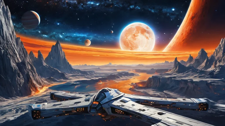 Ethereal desktop wallpaper of a spaceship in deep space, suitable for Desktop/PC screens.