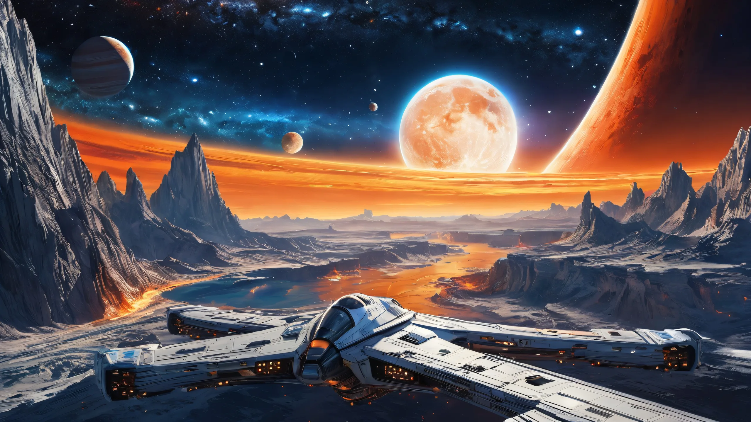 Ethereal desktop wallpaper of a spaceship in deep space, suitable for Desktop/PC screens.