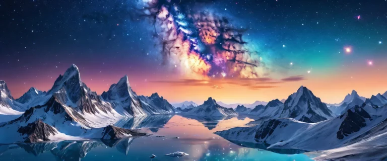 A breathtaking desktop wallpaper of a galaxy on a pristine black background with radiant brilliant colors and ray traced reflections for your Desktop/PC.