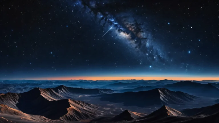 A stunning desktop wallpaper of a galaxy on a black background with stars and celestial bodies in the distance, perfect for a PC or Desktop.