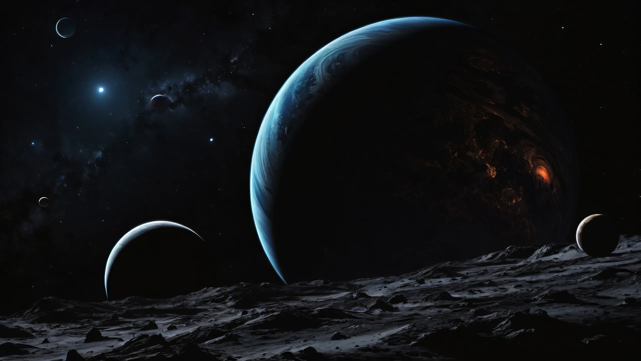 Planets set against a vast pure void with extreme depth of field, perfect for your desktop or PC.