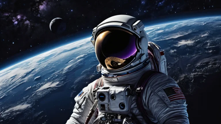 Astronaut floating in a vast pure void with stars and galaxy on a desktop/pc background.