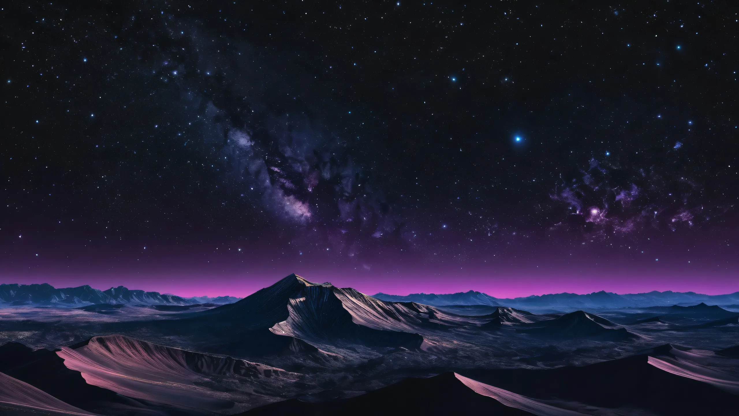 Stunning dark mode desktop wallpaper of a starry night sky on a perfectly clean void, suitable for Desktop/PC use.