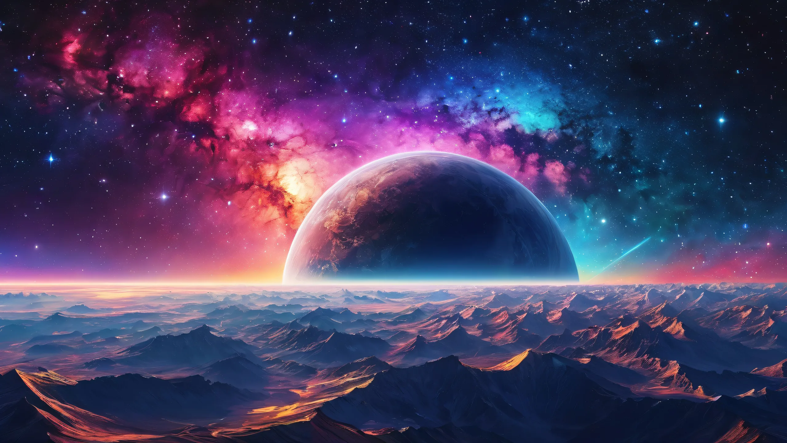 A breathtaking desktop wallpaper of a galactic void with starlight and cosmic particles on a Desktop/PC, perfect for futuristic design enthusiasts.