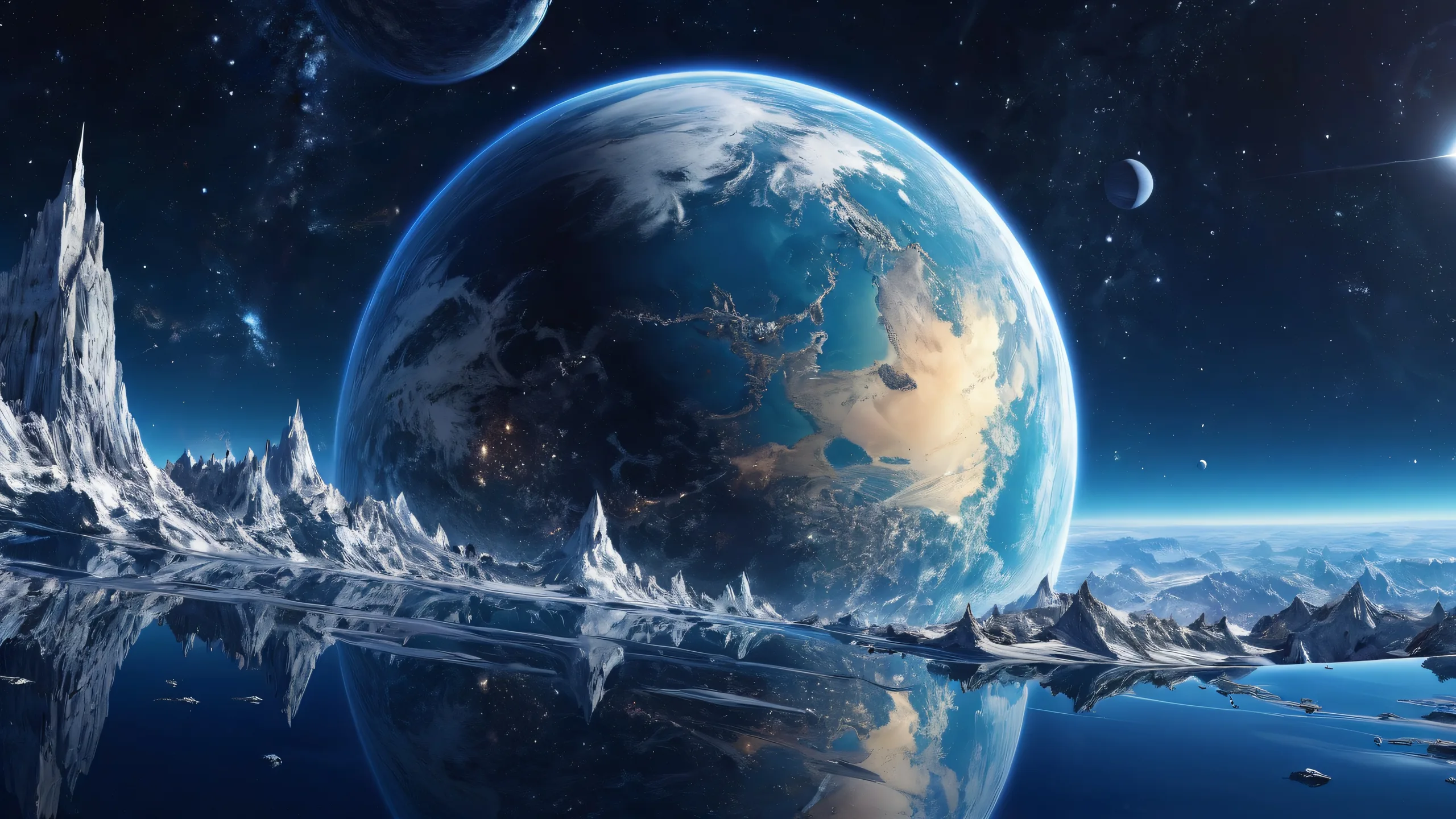 A stunning cosmic desktop image of a perfectly clean void with stars shining bright white on a deep blue background for PC/ Desktop users.